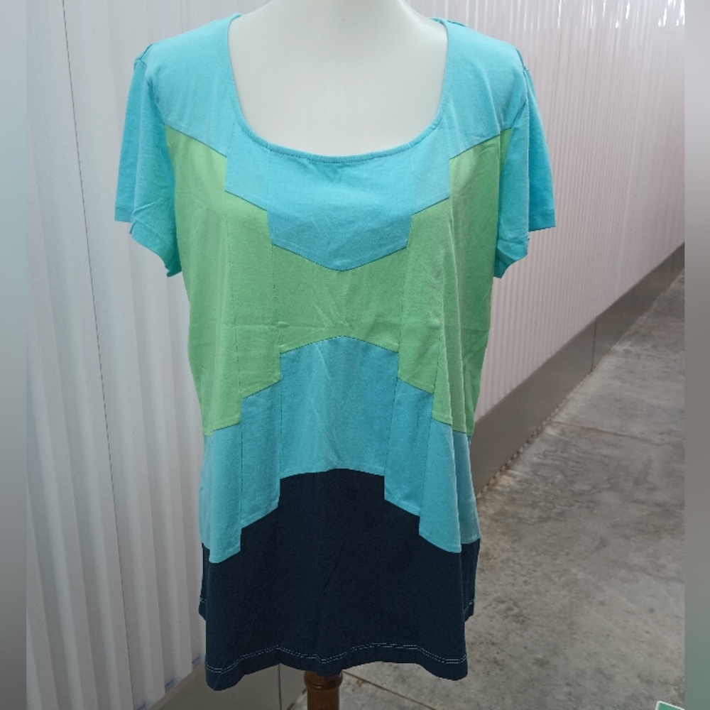 Van Heusen Blue and Green Short Sleeve Top
